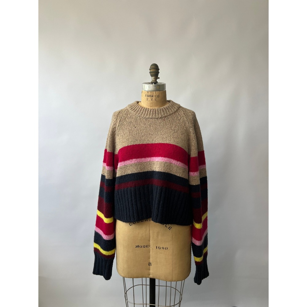 Current/Elliott Moonshine Wool Alpaca Blend Striped Chunky Knit Sweater 3 L